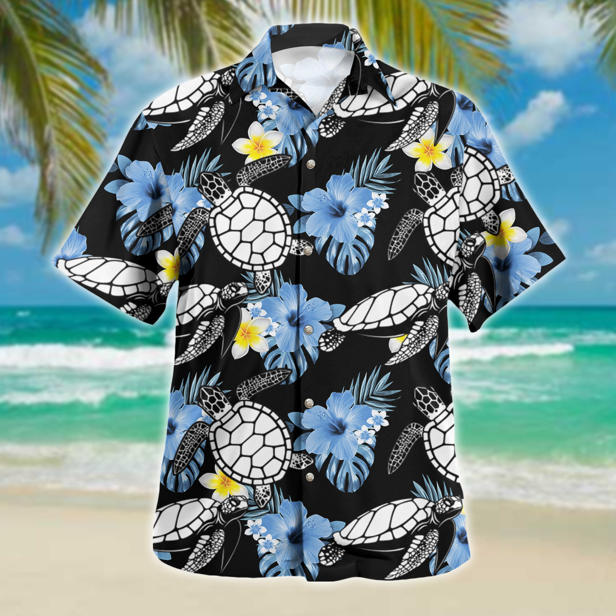 Turtle Hawaii Shirt Blue Hibiscus Silhouette Ha58573