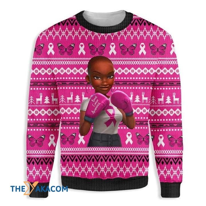 Black Girl Breast Cancer Awareness Gift For Christmas Ugly Christmas Sweater