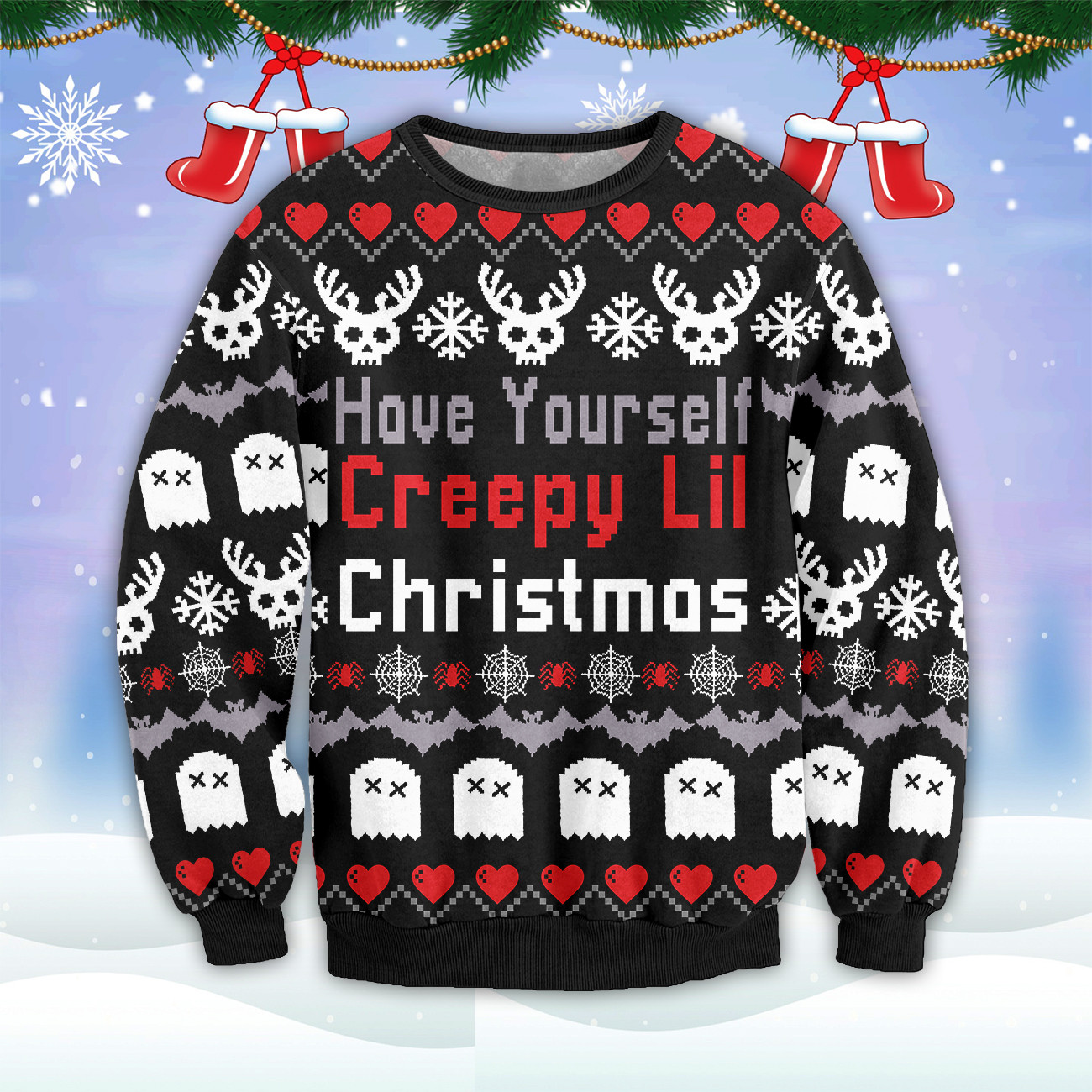 Women’S Creepy Lil Christmas Ugly Christmas Sweater Aop #Dh