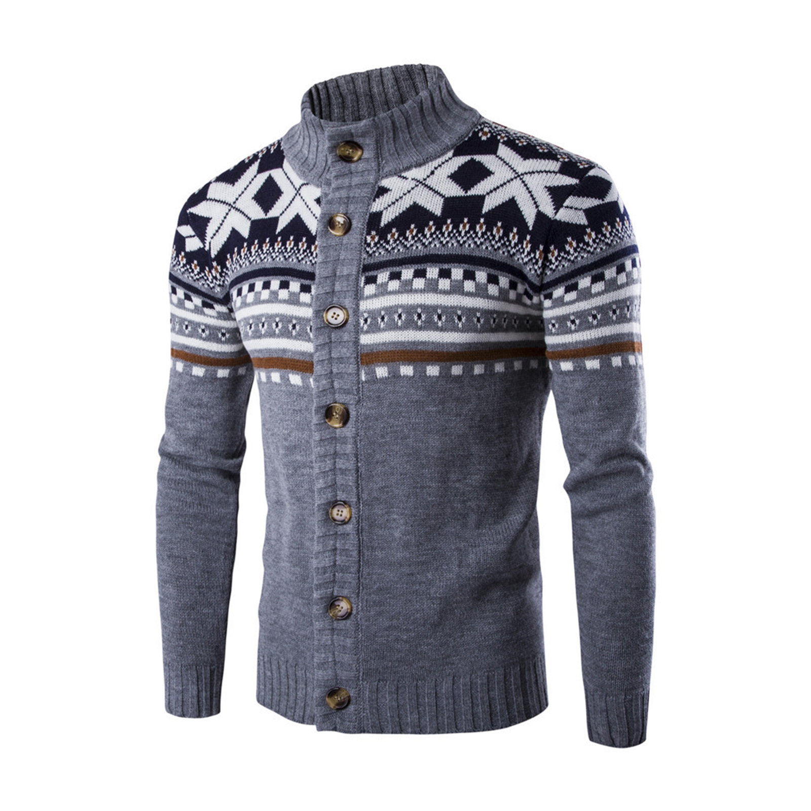 Autumn winter christmas Men Christmas Sweater, Adults Button-down Color Block Long Sleeve Stand Collar Knit Cardigan Knitted alx