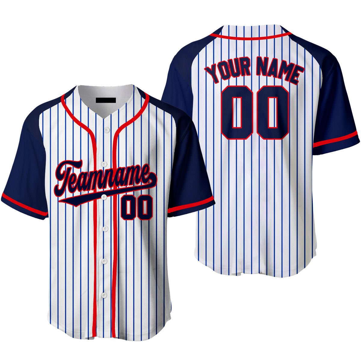 Custom Navy Pinstripe Style Raglan Navy Red Baseball Jerseys For Men & Women