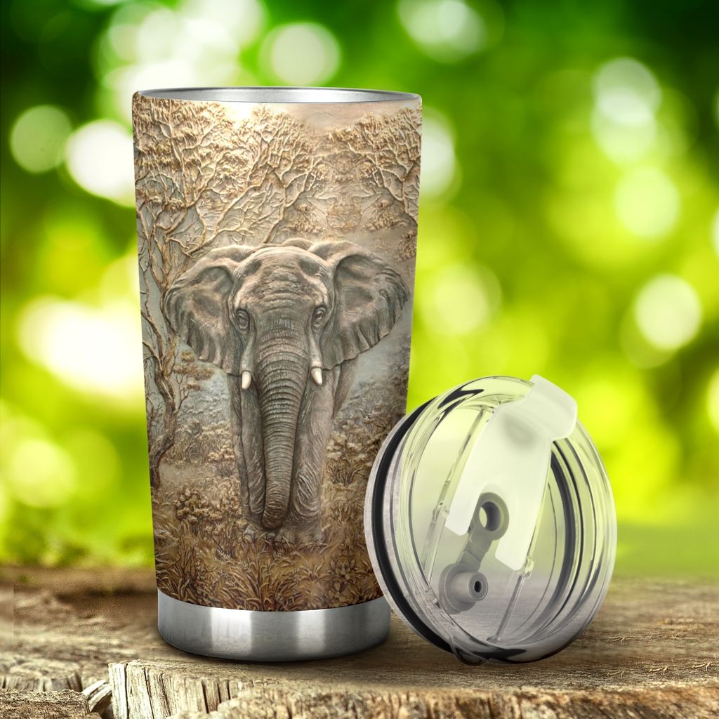 Elephant Walking In Forest Stainless Steel Tumbler, Tumbler Cups For Coffee/Tea, Great Customized Gifts For Birthday Christmas Thanksgiving Gift For Elephants Lovers