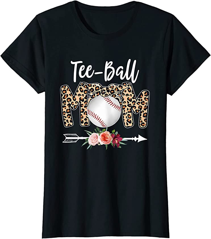 Womens Ball Mom Mother’s Day Tee Teeball Mom Leopard Funny T-Shirt