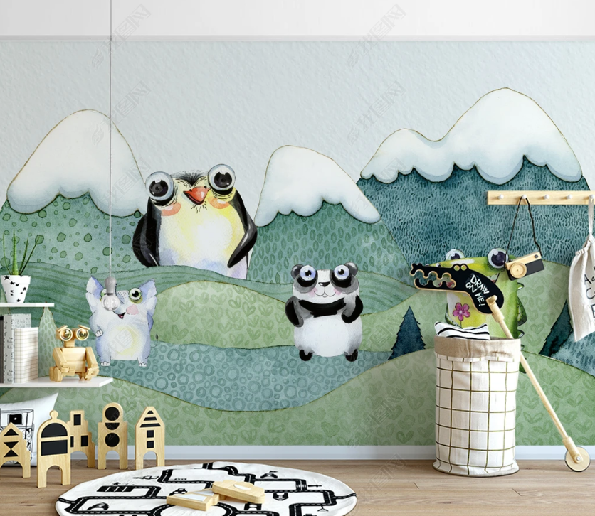 3D Cartoon Mountain Animal Kids Wall Mural Wallpaper Lqh 109