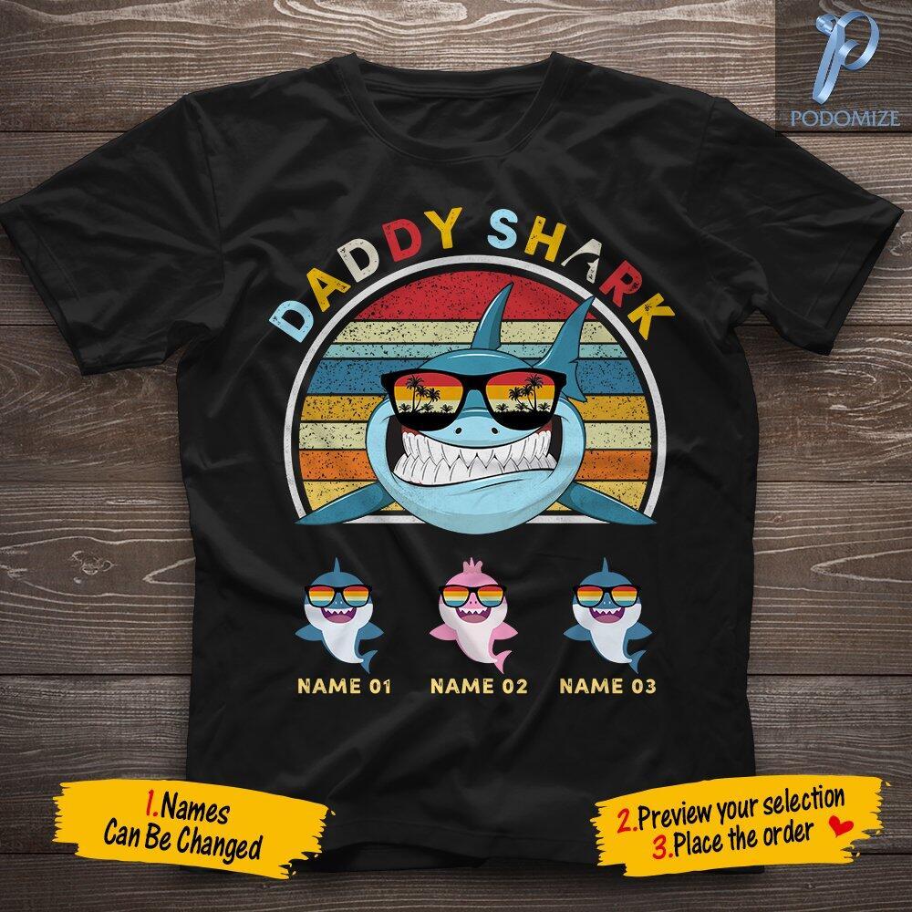 Custom Vintage Daddy Shark Doo Doo Doo Doo Front Printed T-Shirt