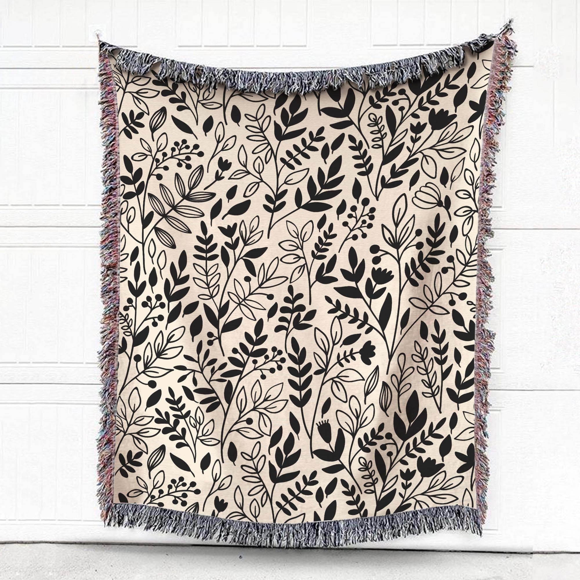 Throw Blanket, Floral Pattern With Twigs On Beige – Floral Tropical Seamless Pattern Decor, Home Decor Sofa Throw