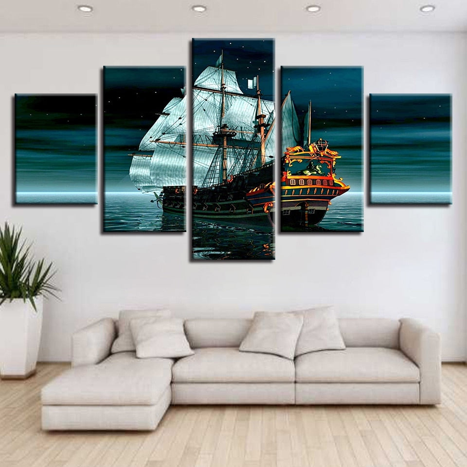 Boat Sea Stars 5 Piece Hd Multi Panel Canvas Wall Art Frame