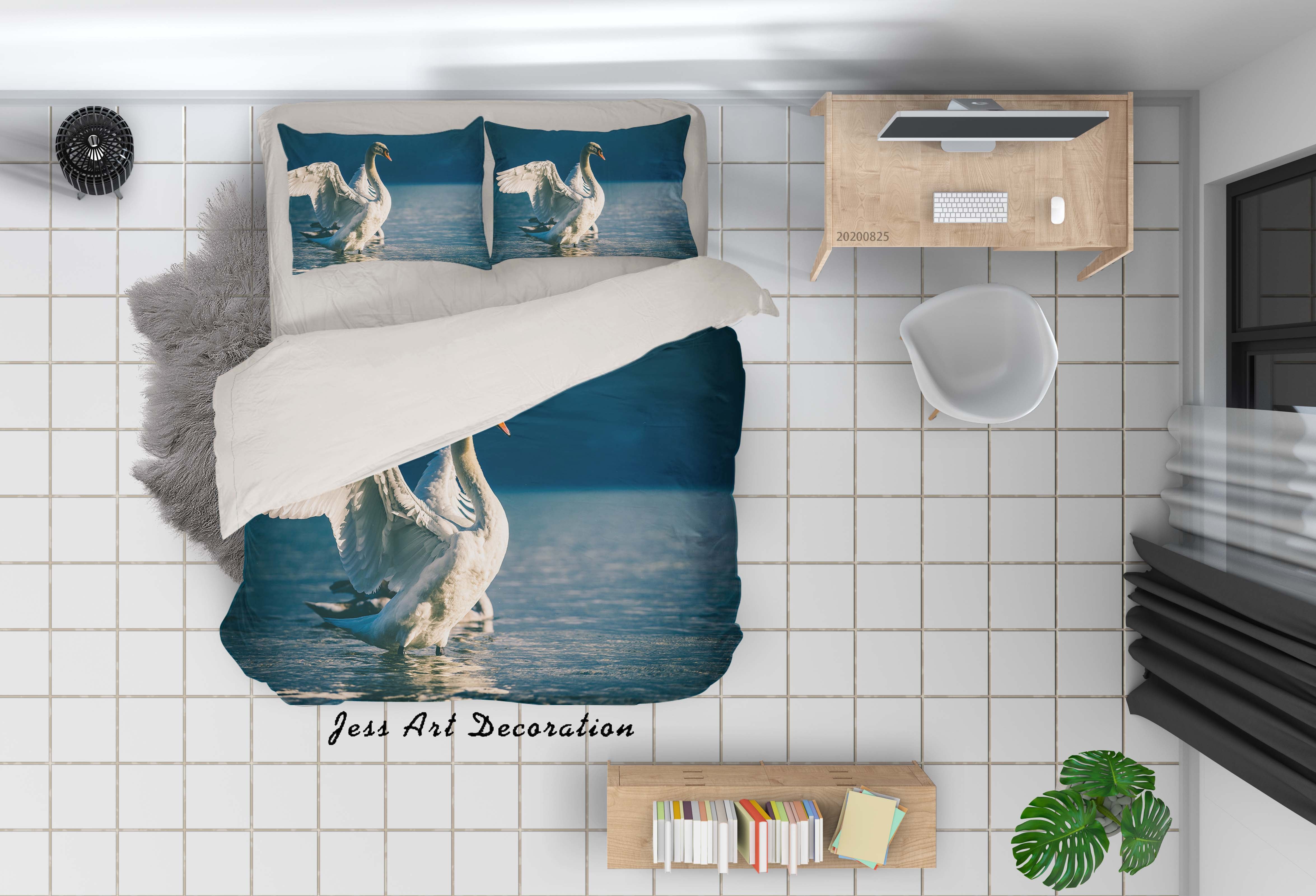 3D Nature Animal Swan Quilt Cover Set Bedding Set Duvet Cover Pillowcases Wj 3357