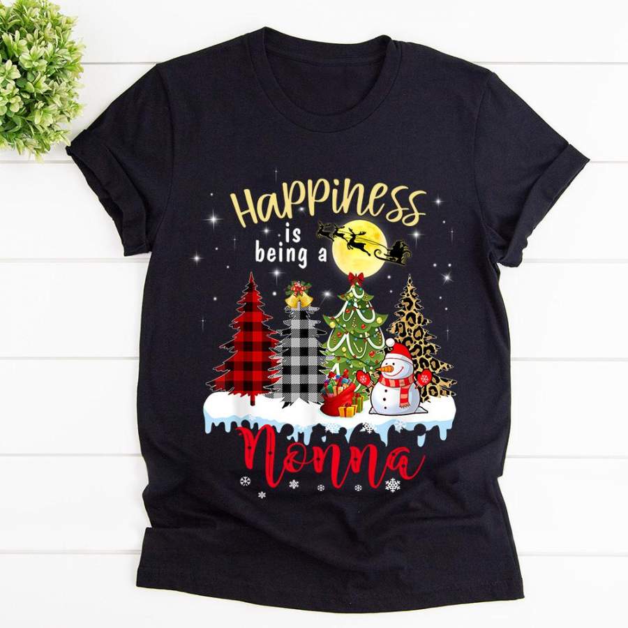 Christmas happiness is being a nonna snowman merry christmas funny plaid leopard tree black cotton t shirt for men and women S-6XL