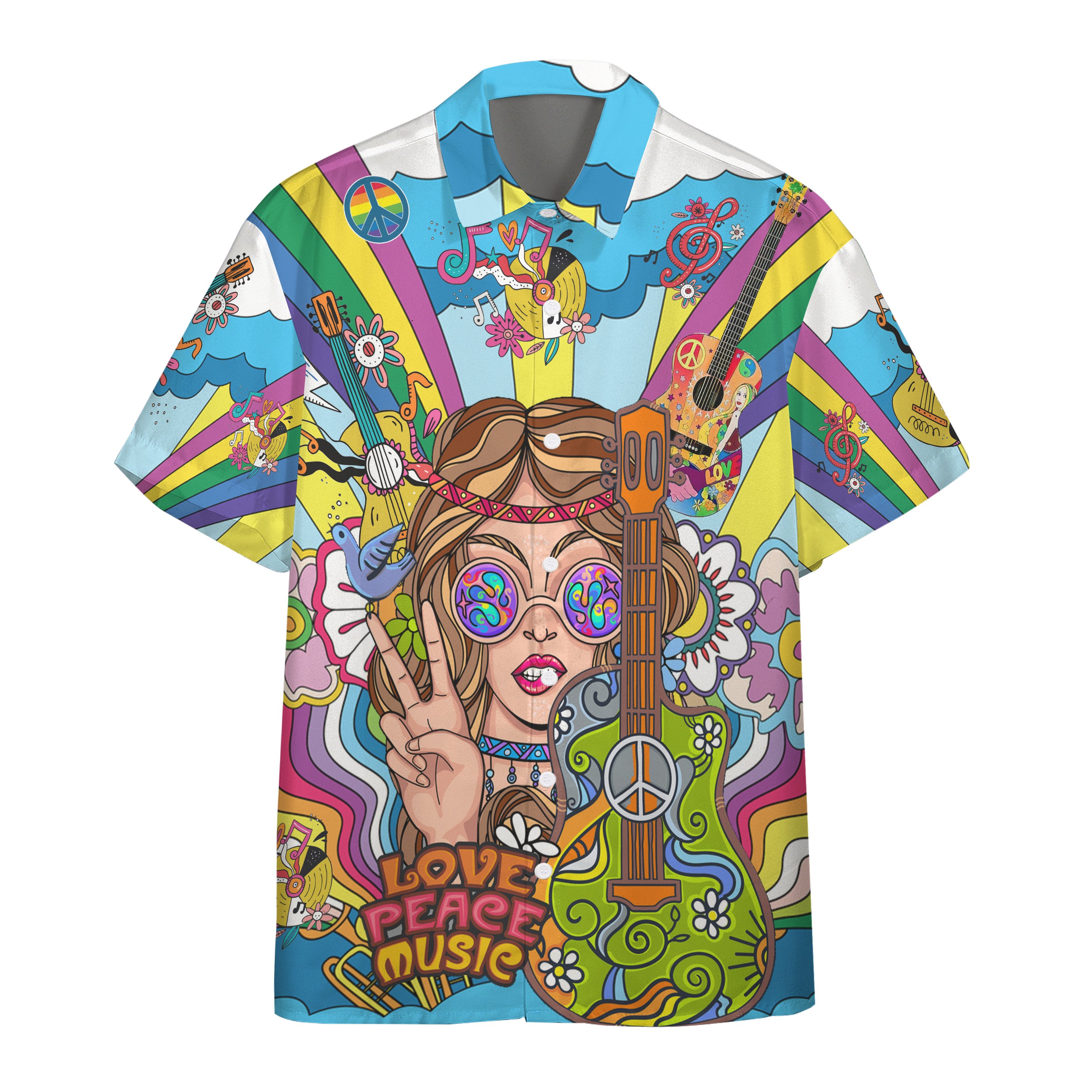 Gearhuman Hippie Woman With Guitar Custom Hawaiian Shirt Ha60267