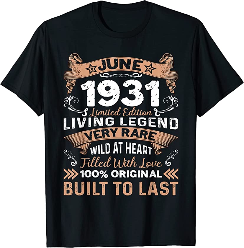 90th Birthday Gift 90 Years Old Retro Vintage June 1931 T-Shirt