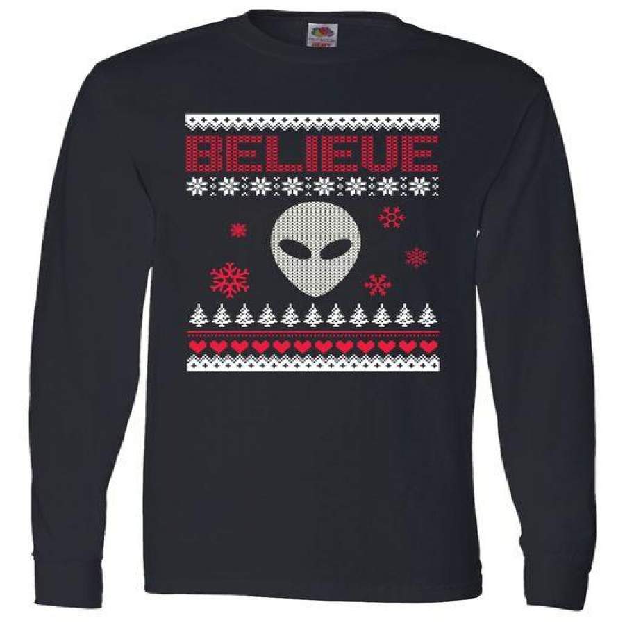 Believe In Aliens Ugly Christmas Long Sleeve Shirt