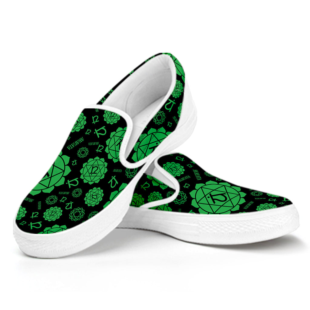 Anahata Chakra Pattern Print White Slip On Shoes