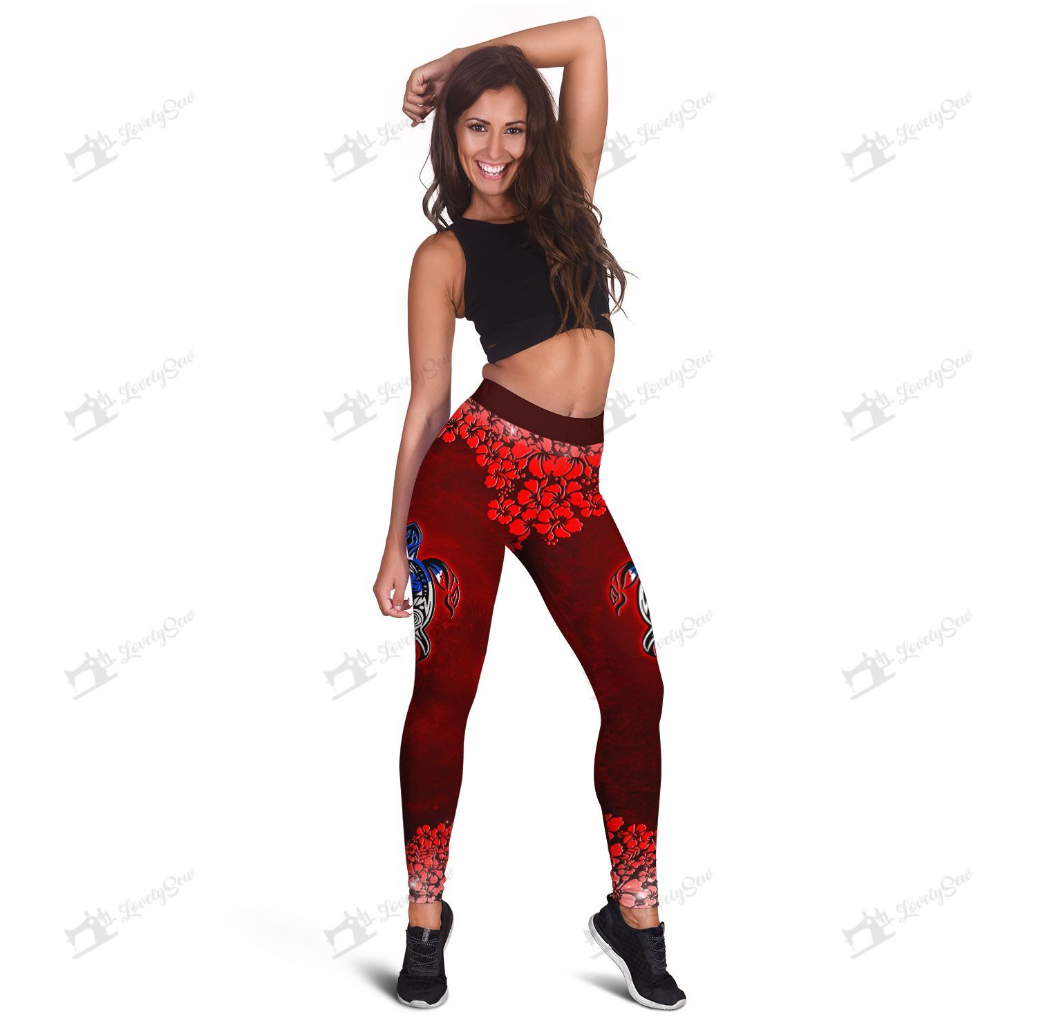 Turtle Taino Hibiscus Pattern Hibiscus Pattern Leggings and Hollow Tank Top DVL20122207