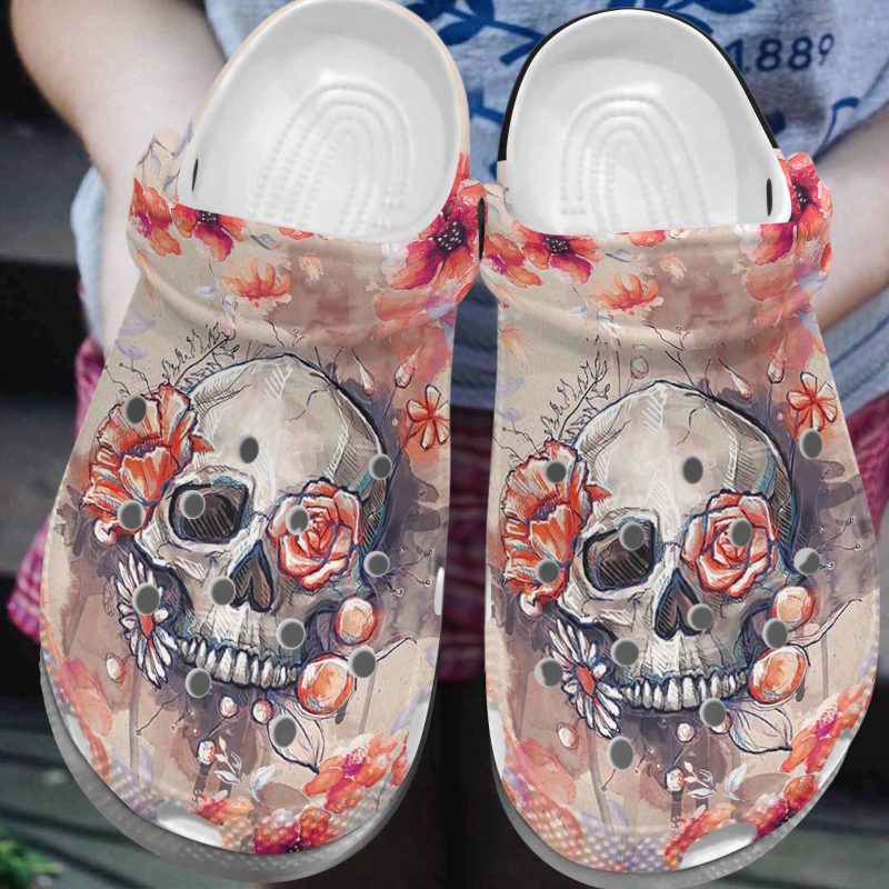 Flower Skull Shoes – Roses Skull Shoes Crocbland Clog Gifts For Women Daughter Niece