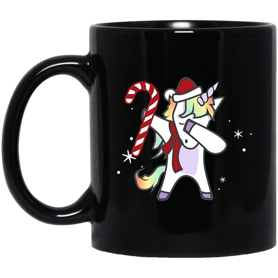 Dabbing Unicorn Christmas Funny Cute Candy Cane Gift 11 oz 15 oz Black Mug