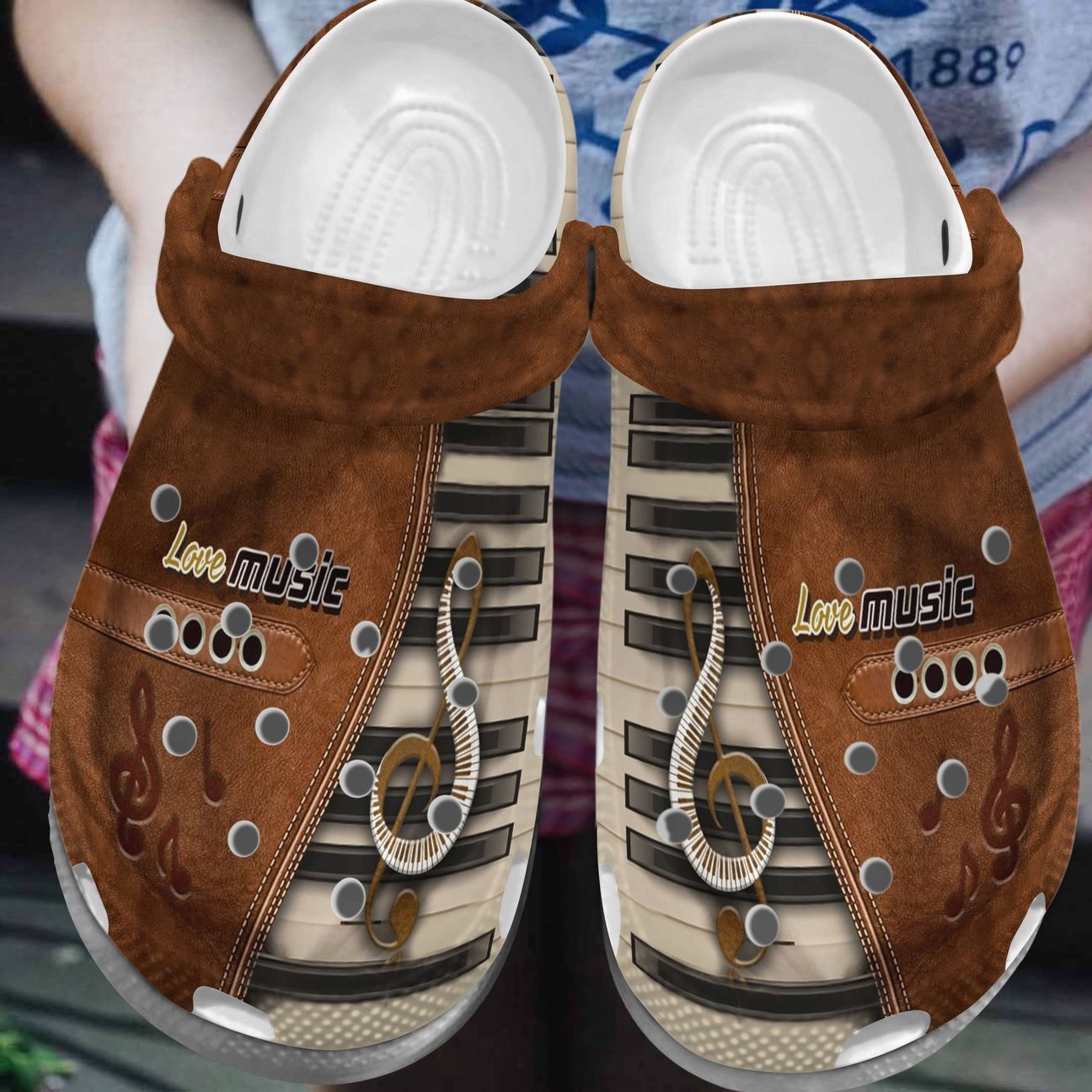 Music Personalize Clog, Custom Name, Text, Fashion Style For Women, Men, Kid, Print 3D Whitesole Love Music