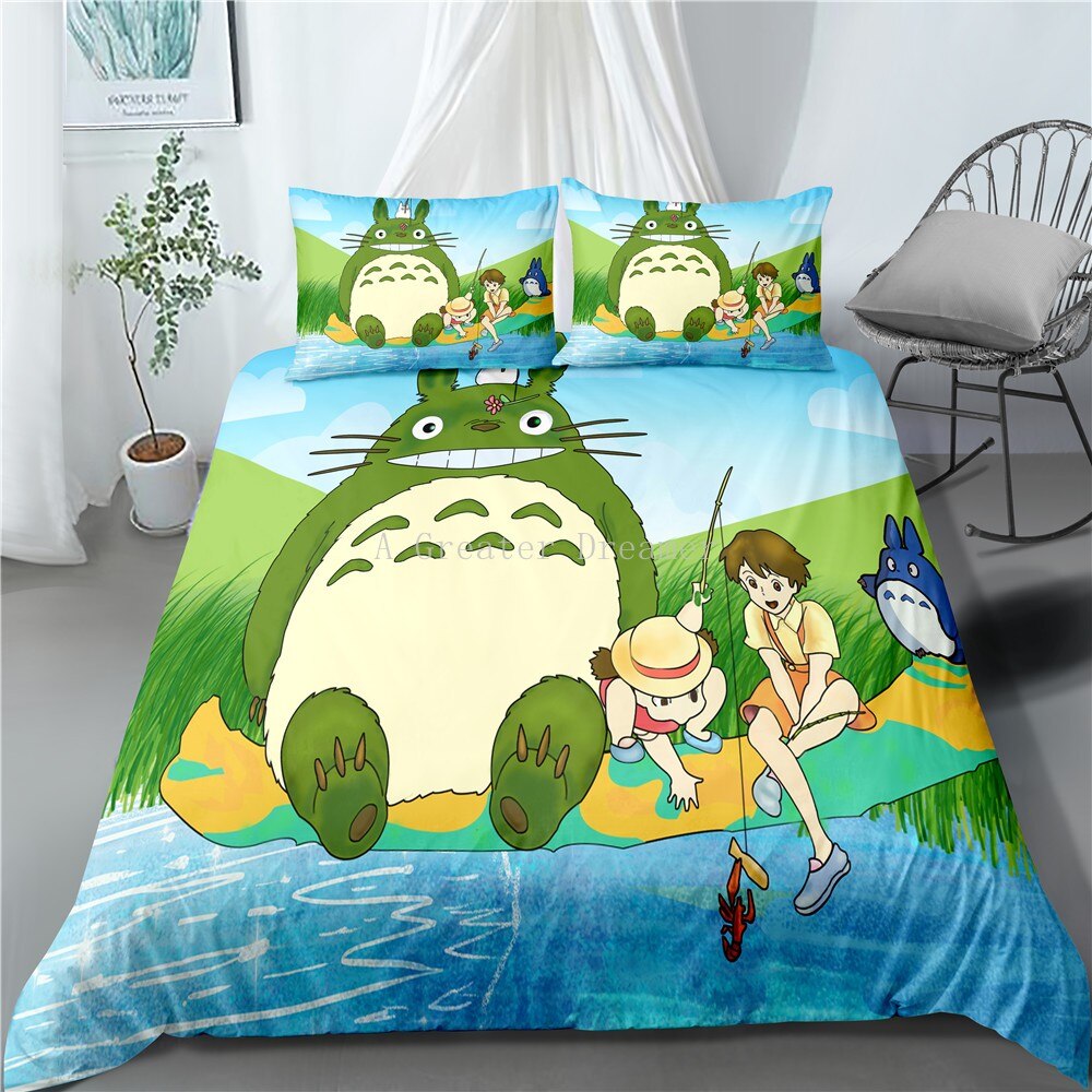 Home Textile Cartoon Anime Totoro Bedding Set Bed Linens Bedding Sets Cute Duvet Cover Bed Pillowcase King Si Animood Collections
