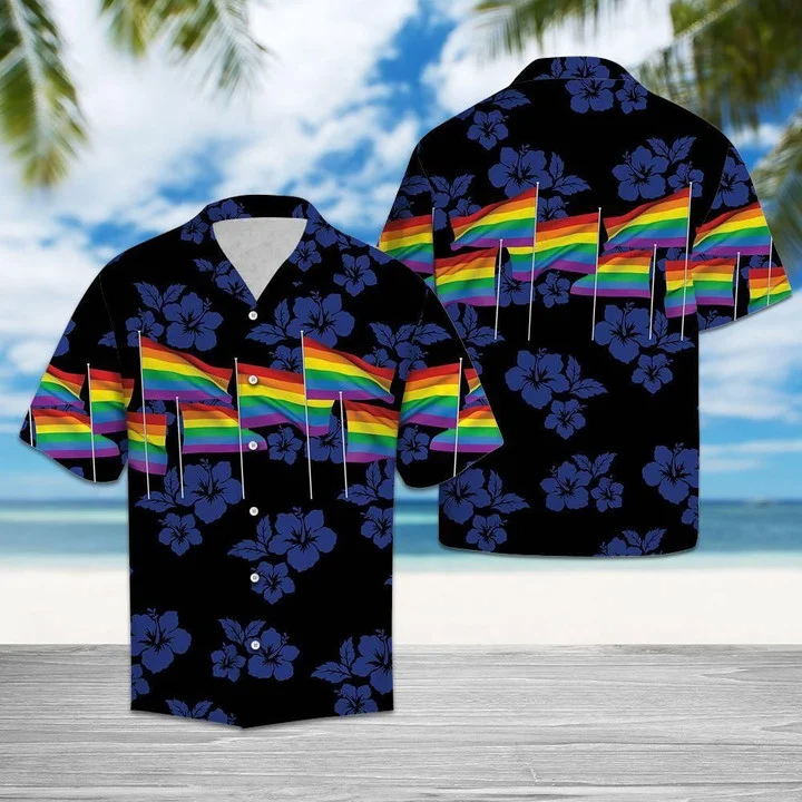 Beach Shirt Lgbt Pride Flag Aloha Hawaii Colorful Summer Casual For Gaymer Ha77661