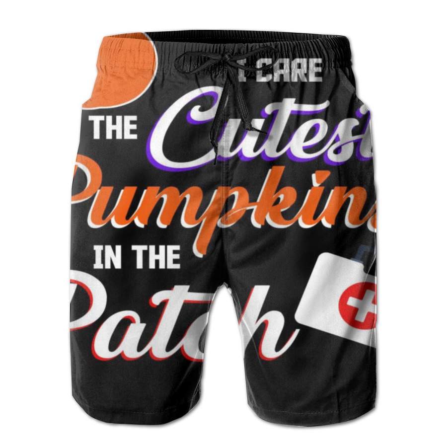 2 Pack I Care For The Cutest Pumpkins In The Patch Halloween Nurse Poster Men Swim Trunks Drawstring Elastic Waist Quick Dry Beach Shorts with Mesh Lining Swimwear Bathing Suits