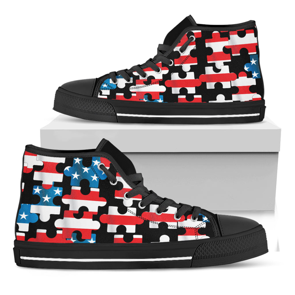 American Flag Jigsaw Puzzle Print Black High Top Shoes – Justbeperfect Shop