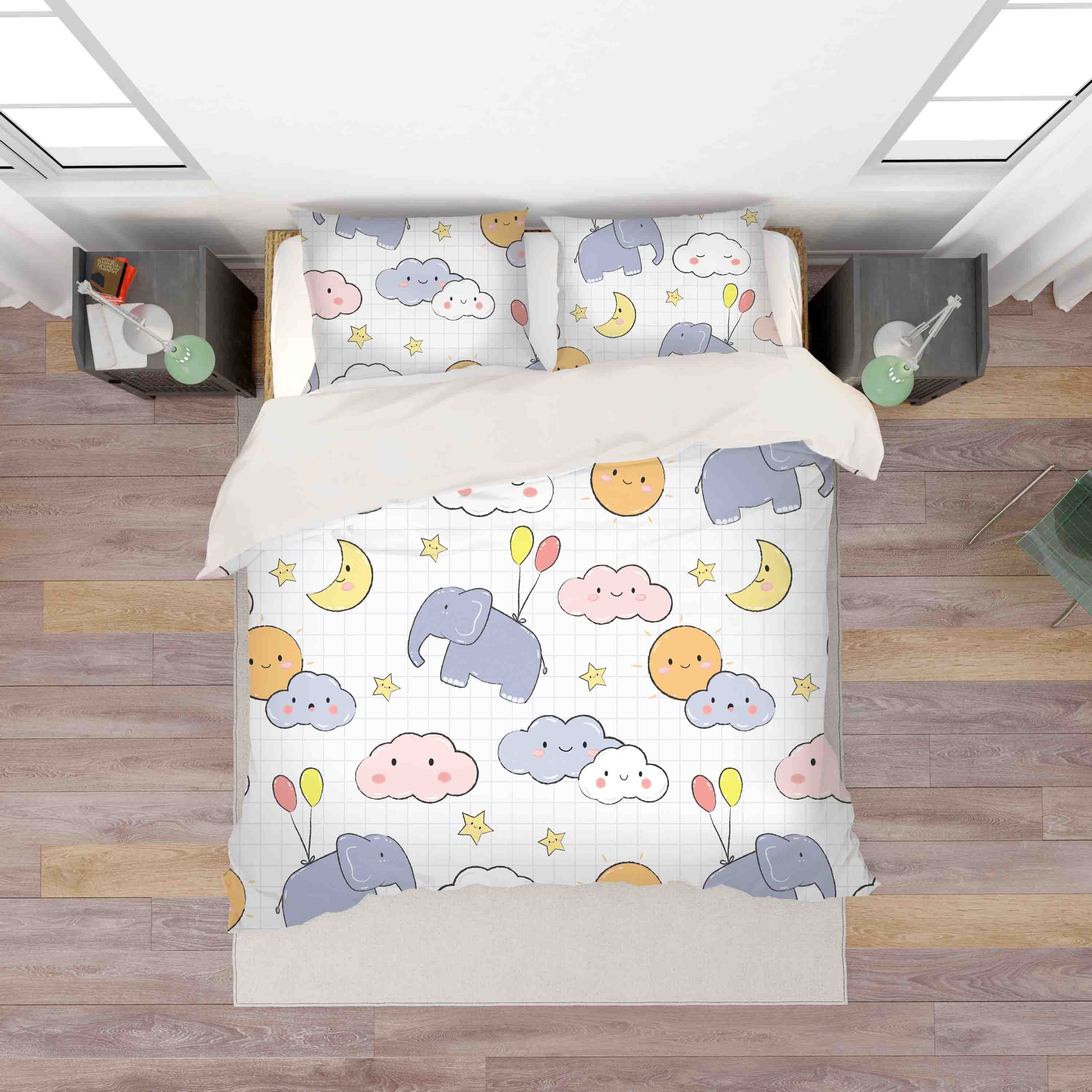 3D Cartoon Elephant Cloud Quilt Cover Set Bedding Set Pillowcases 145