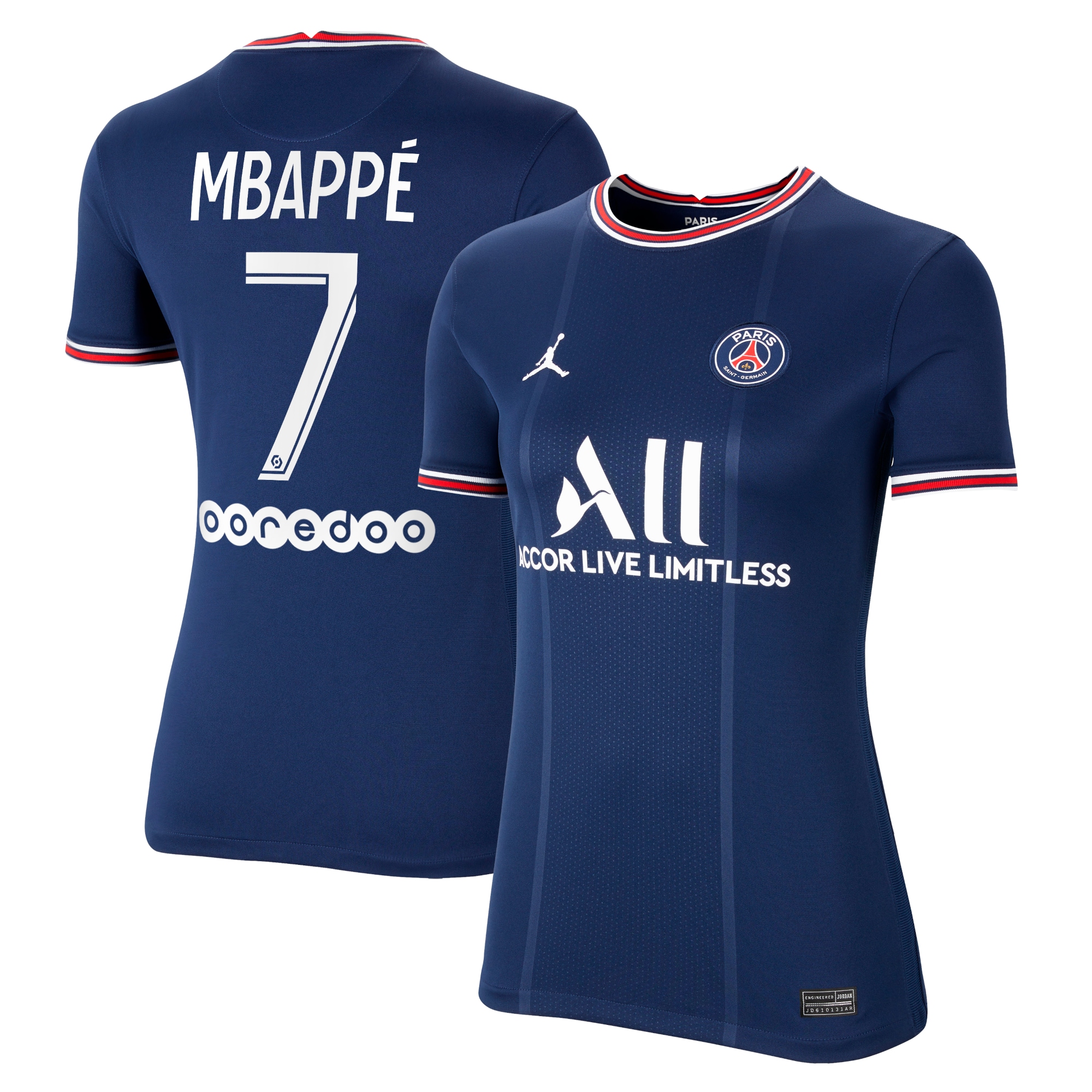 Kylian Mbappé Paris Saint-Germain Jordan Brand Women's 2021/22 Home Breathe Stadium Replica Player Jersey – Blue