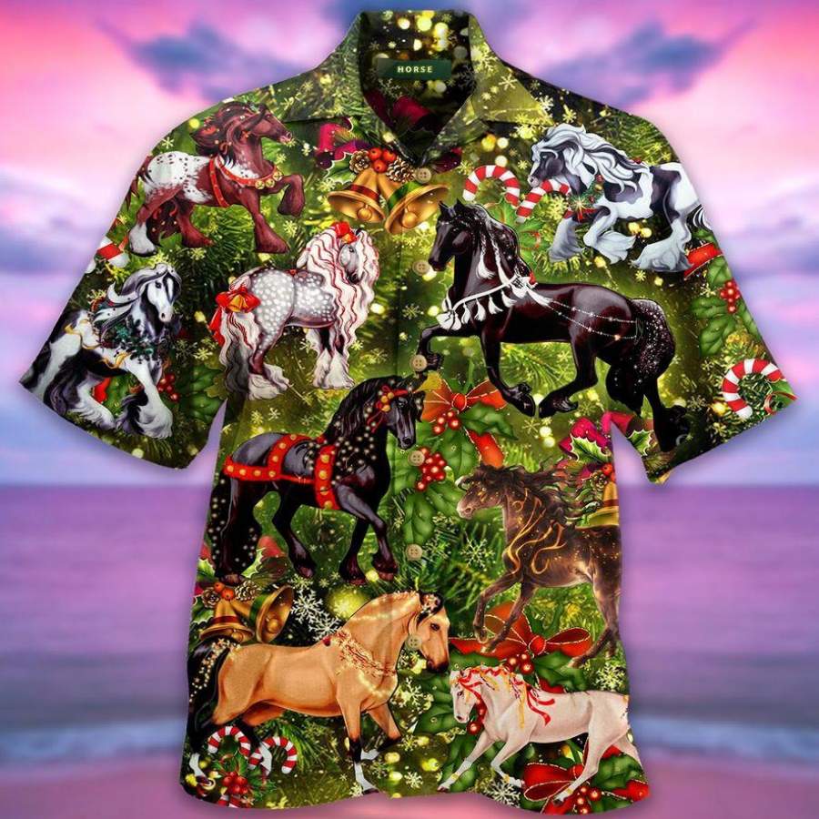 Awesome Horse Beautiful Christmas Hawaii Aloha Shirts Ha74571