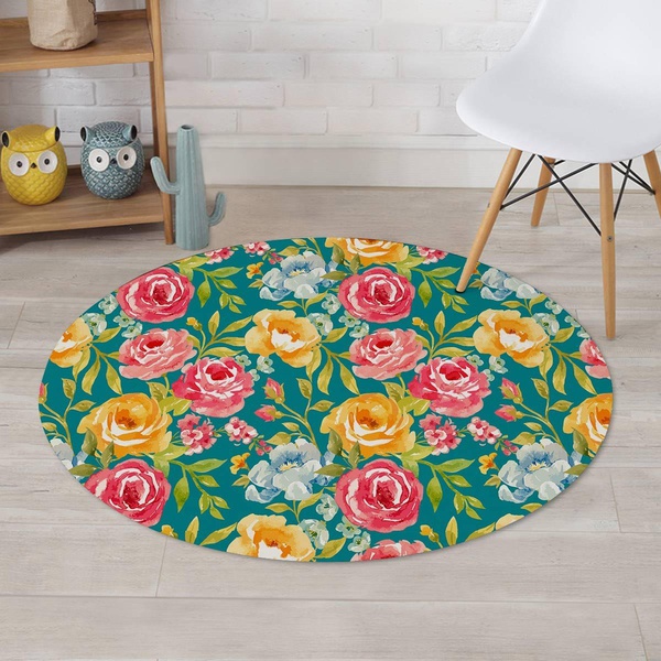 Colorful Rose Flower Round Rug