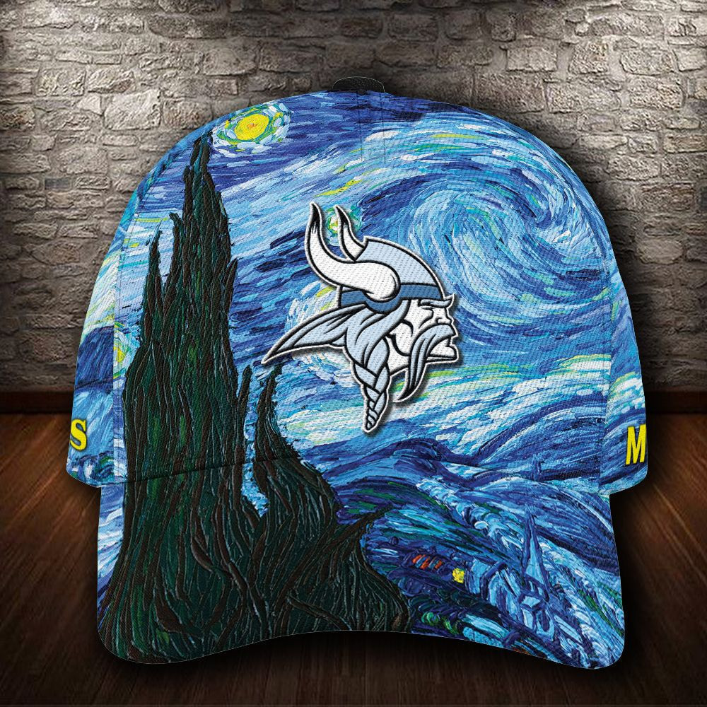 Personalized Minnesota Vikings Starry Night Van Gogh All Over Print 3D Baseball Cap