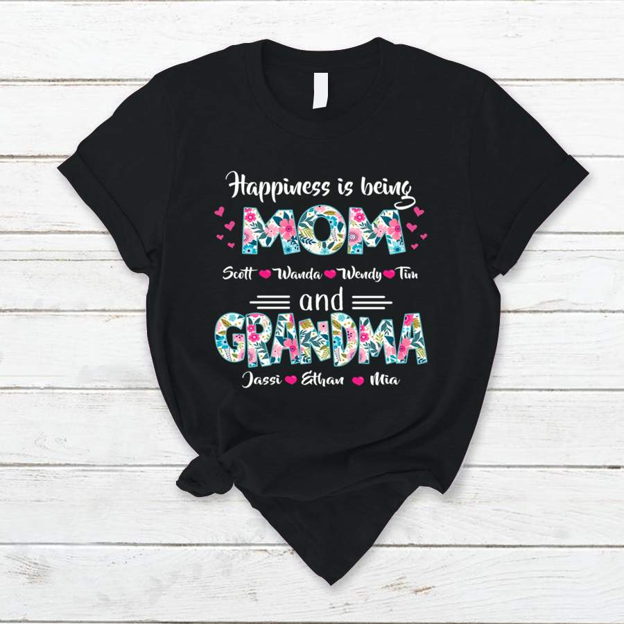 Personalized Happiness Is Being A Mom And Grandma Flower T-Shirt