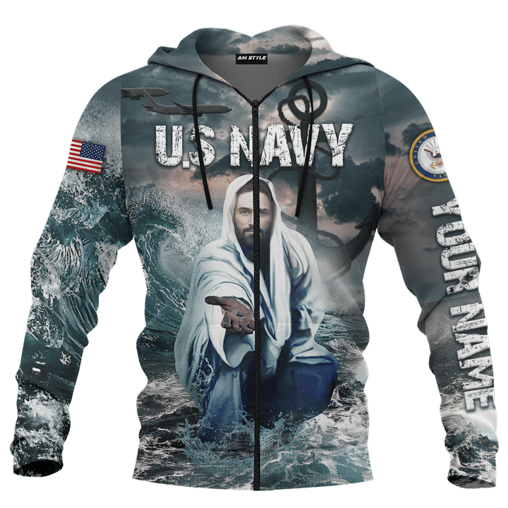 Jesus Father And Son U.S Navy Jesus Family Faith 3D Zip Hoodie, Jesus Shirt, Jesus Gift, Religious Shirt