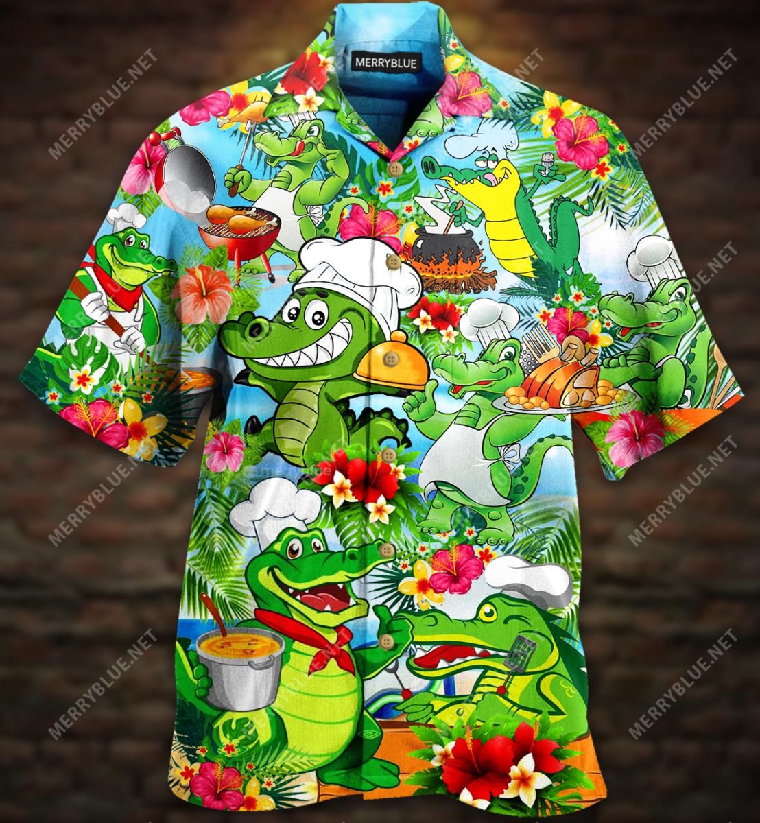 Alligator Chef Aloha Hawaiian Shirt Colorful Short Sleeve Summer Beach Casual Shirt For Men And Women