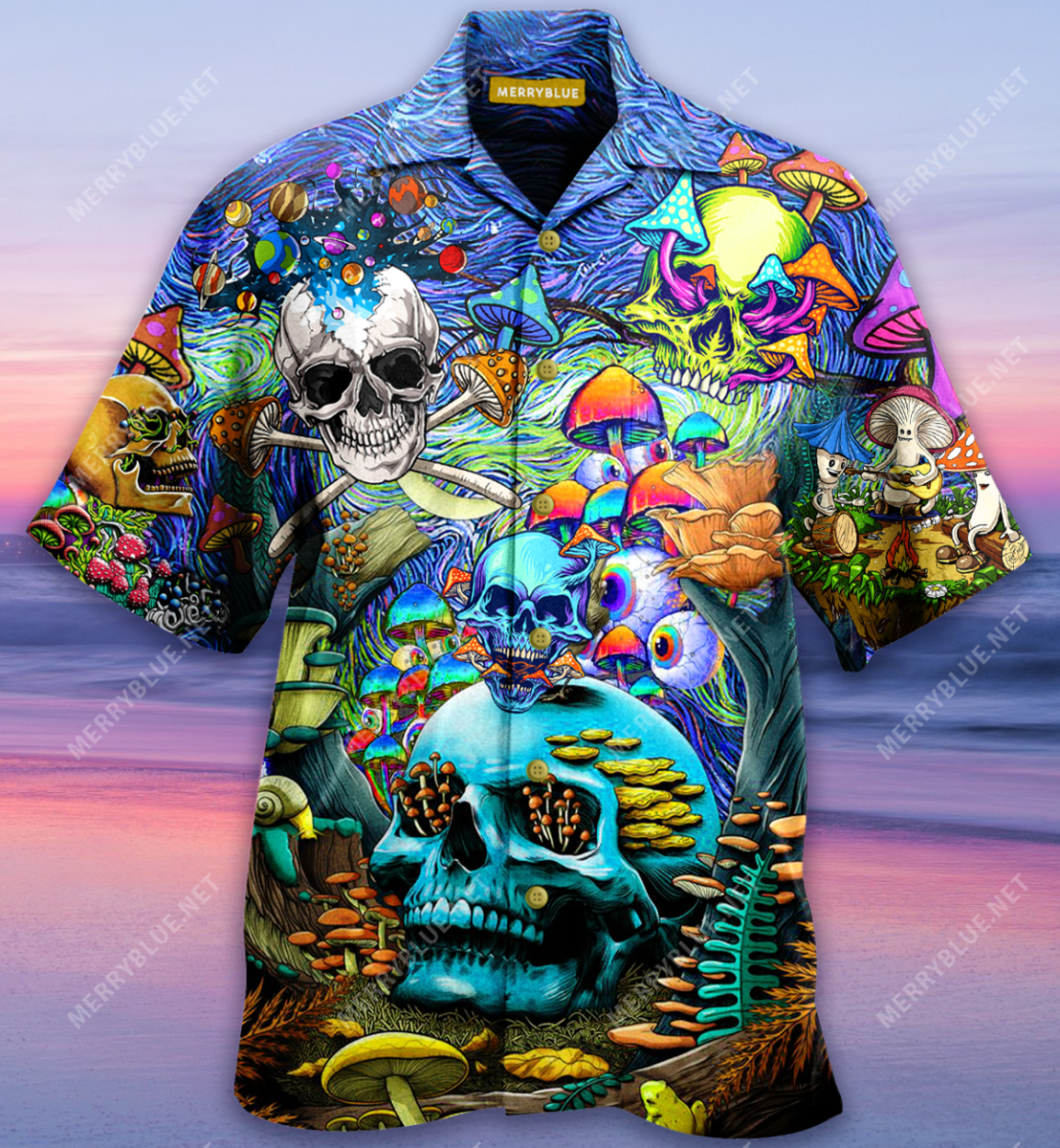 Die Once Live Forever Skull Mushroom Unisex Hawaii Shirt Ha1518