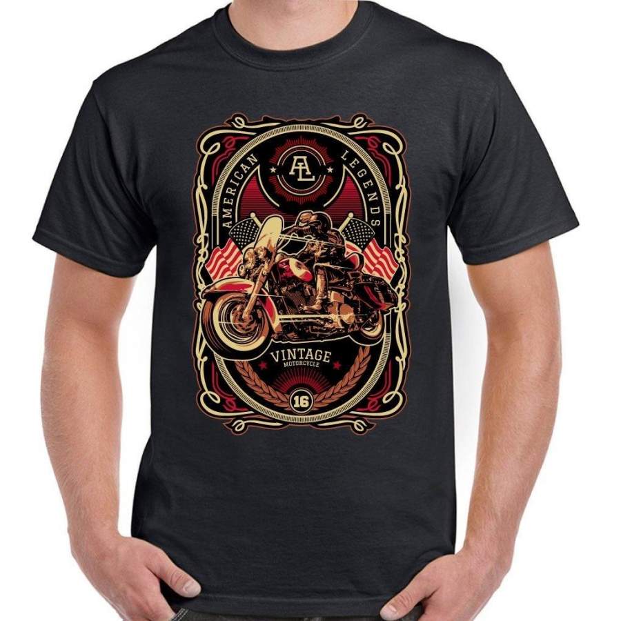 American Legends Mens Vintage Motorcycle T-Shirt Motorbike Bike Indian Flag