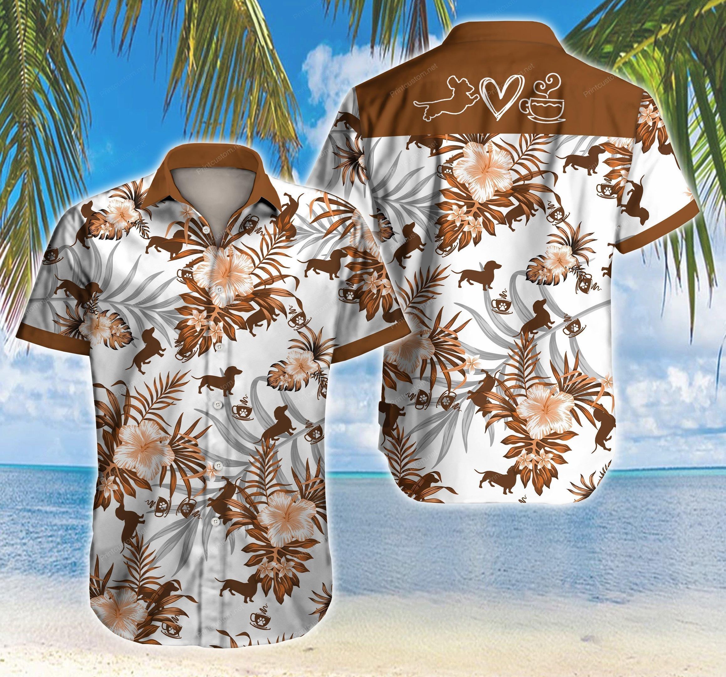 Dachshund Coffee Hawaiian Shirt Summer Button Up For Men Beach Wear Short Sleeve Hawaiian Ha61803