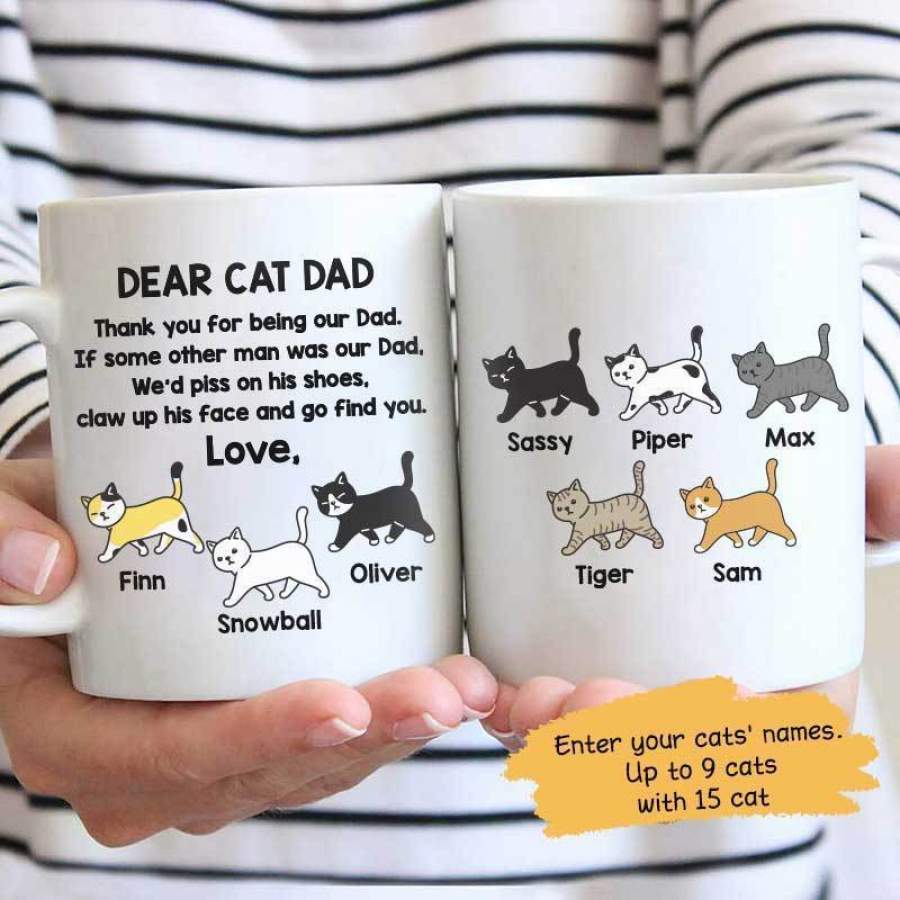 Dear Cat Dad Personalized Mug [4-9 Cats]