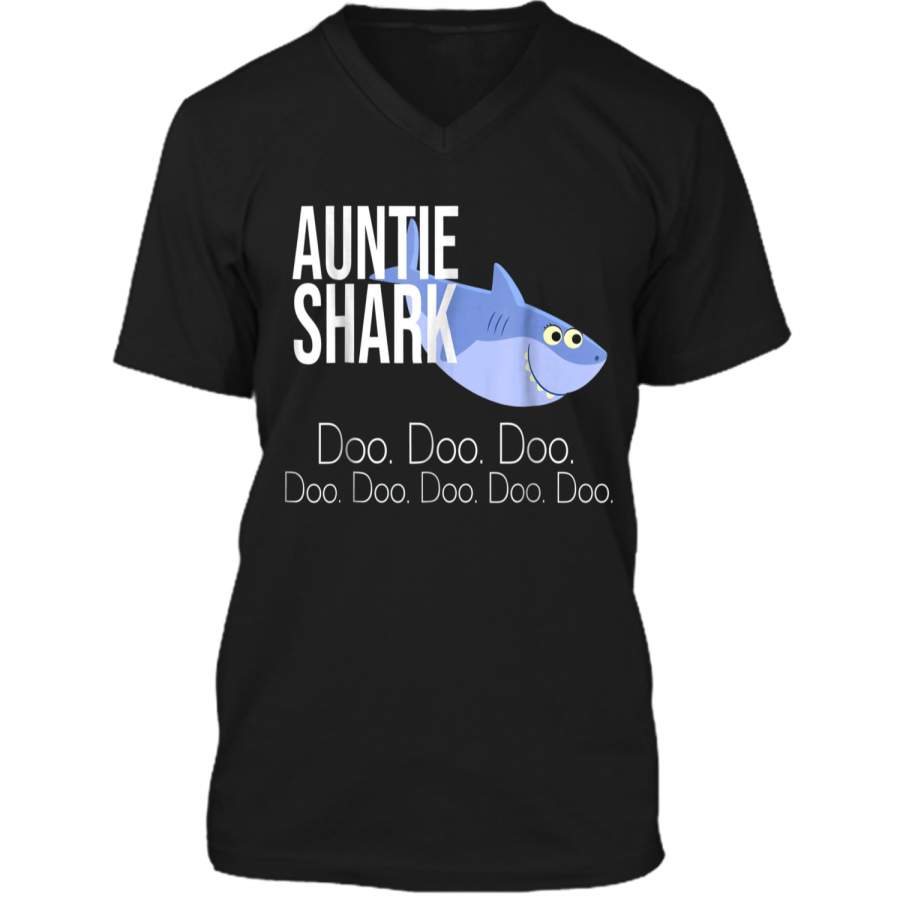 "Auntie Shark" Baby Mommy Daddy Matching Family Shark  Mens Printed V-Neck T