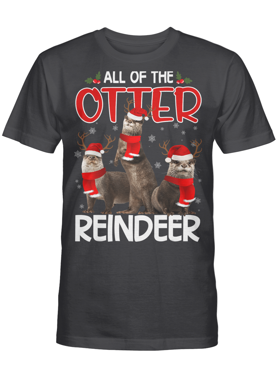 AmazeStyleZ Santa’s Reindeer, Ugly Christmas Sweater, Christmas Gift Ideas, Christmas TreeOtters Reindeer Deer Antler Funny Christmas Santa Hat Xmas T-Shirt