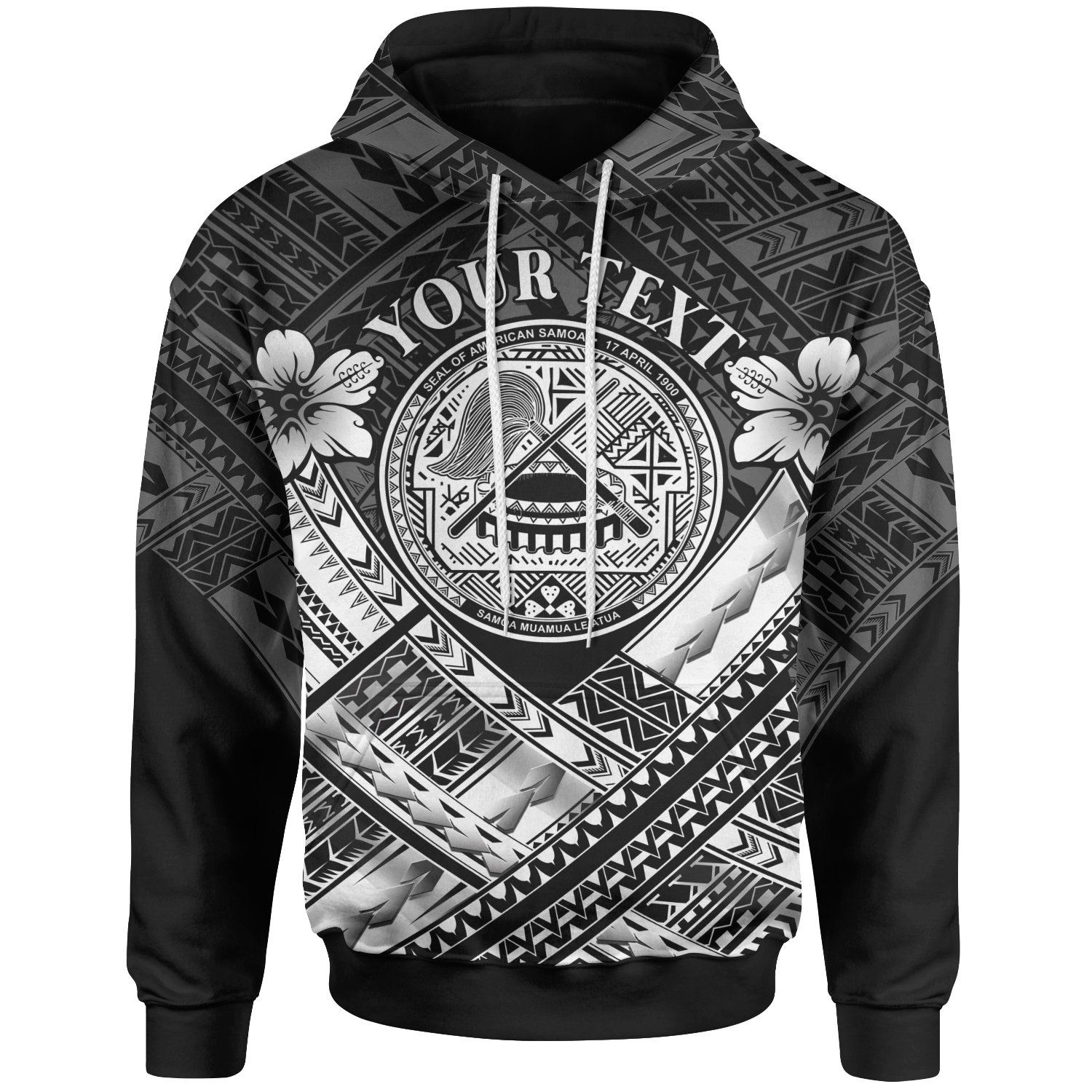 American Samoa Custom Personalised Hoodie – AS White Seal Polynesian Patterns – BN18