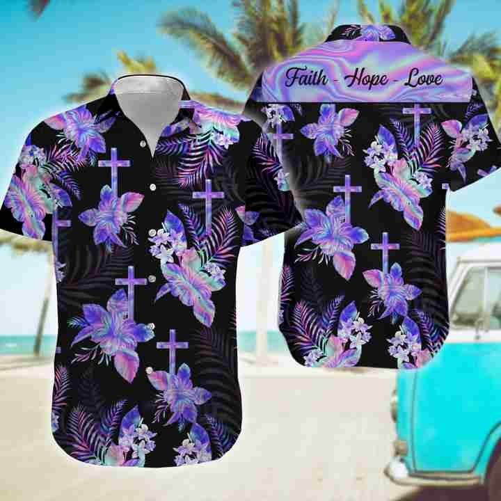 Hologram Flower Of God Faith Hope Love Hawaii Aloha Shirt Ha18771