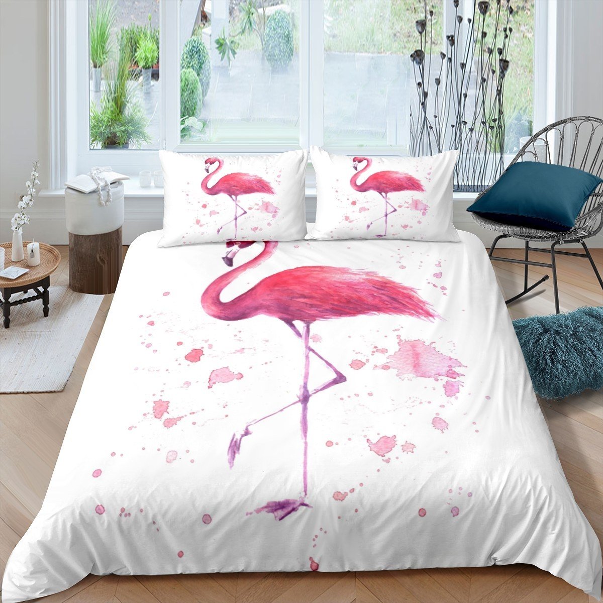 3D Flamingo Comforter Cover Set Kids Boys Girls Tropical Animal Pattern Bedding Set Pink Flamingo Duvet Cover Luxury Microfiber Bedspread Cover,Room Decor 2/3Pcs Bedding