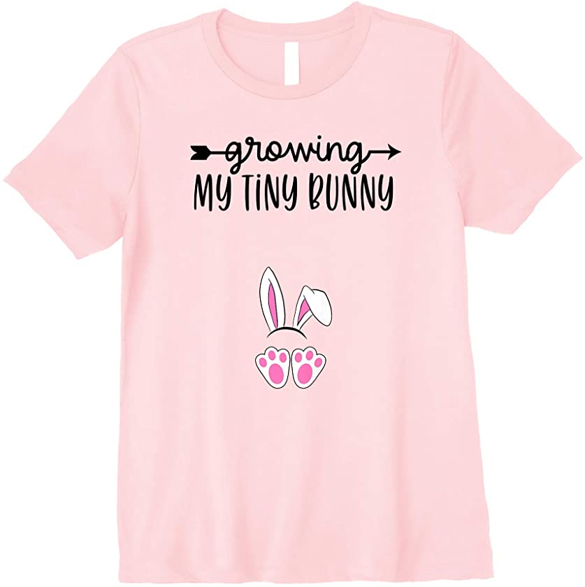 Womens Cute Easter Pregnancy Announcement Growing My Tiny Bunny Premium T-Shirt