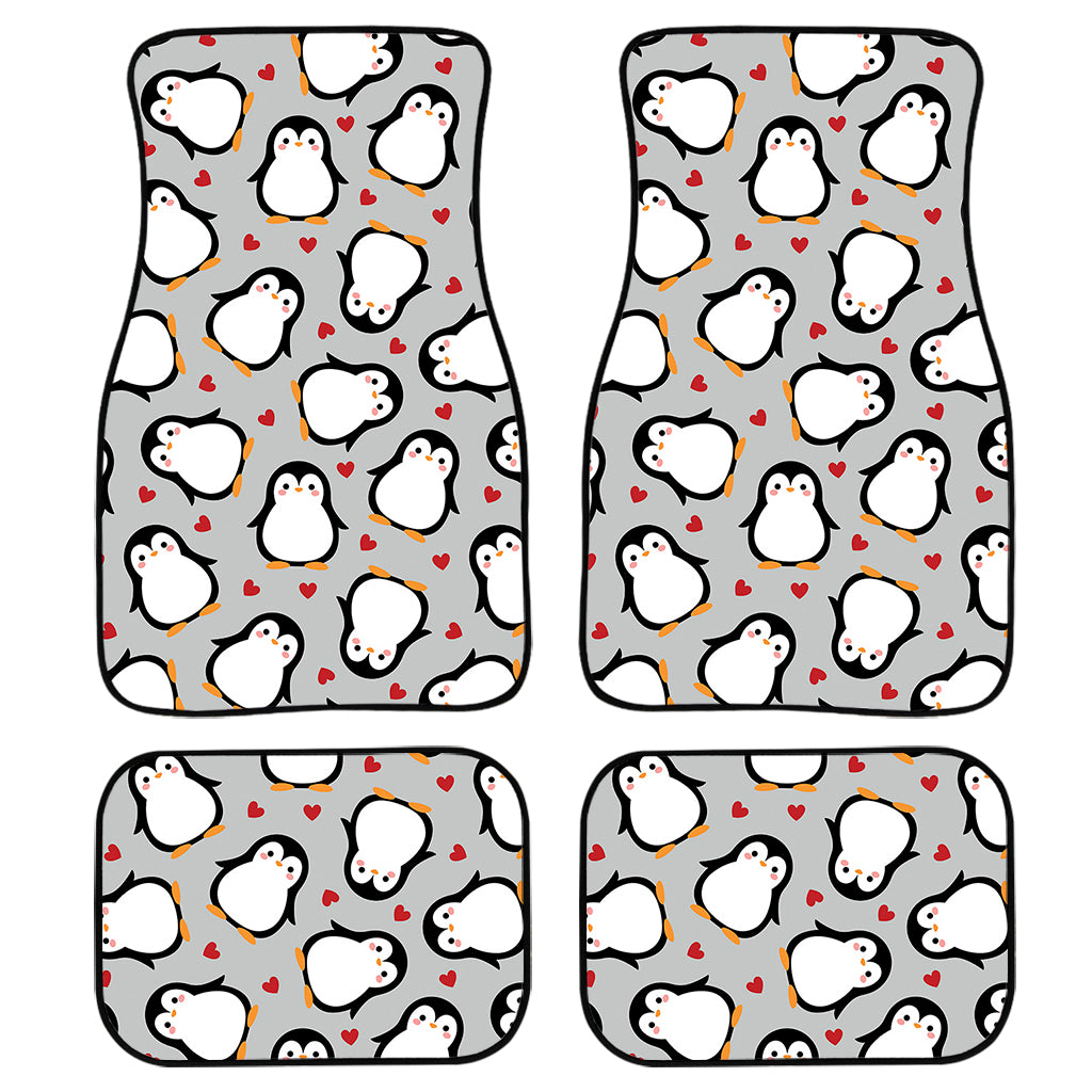 Red Heart And Penguin Pattern Print Front And Back Car Floor Mats