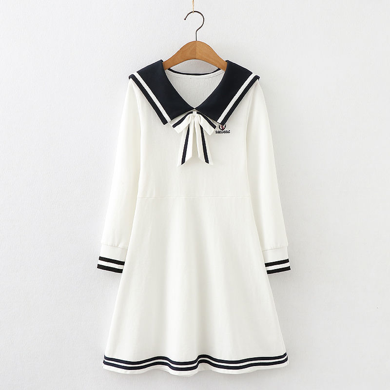 2022 autumn winter New retro Girls long Dress Cotton Sailor Collar Teens striped JK Dress Patchwork Baby Clothes Toddler 12 year alx