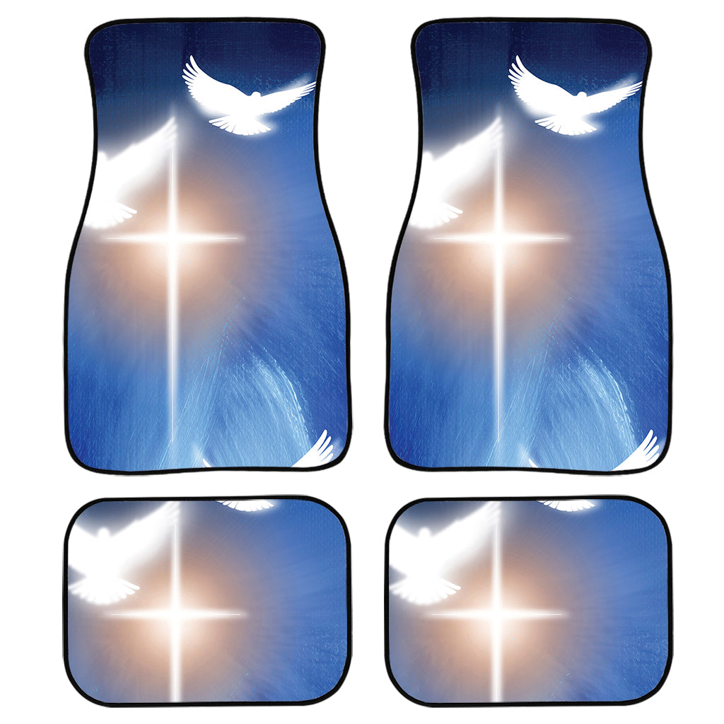 Christian Cross And White Doves Print Front And Back Car Floor Mats, Front Car Mat