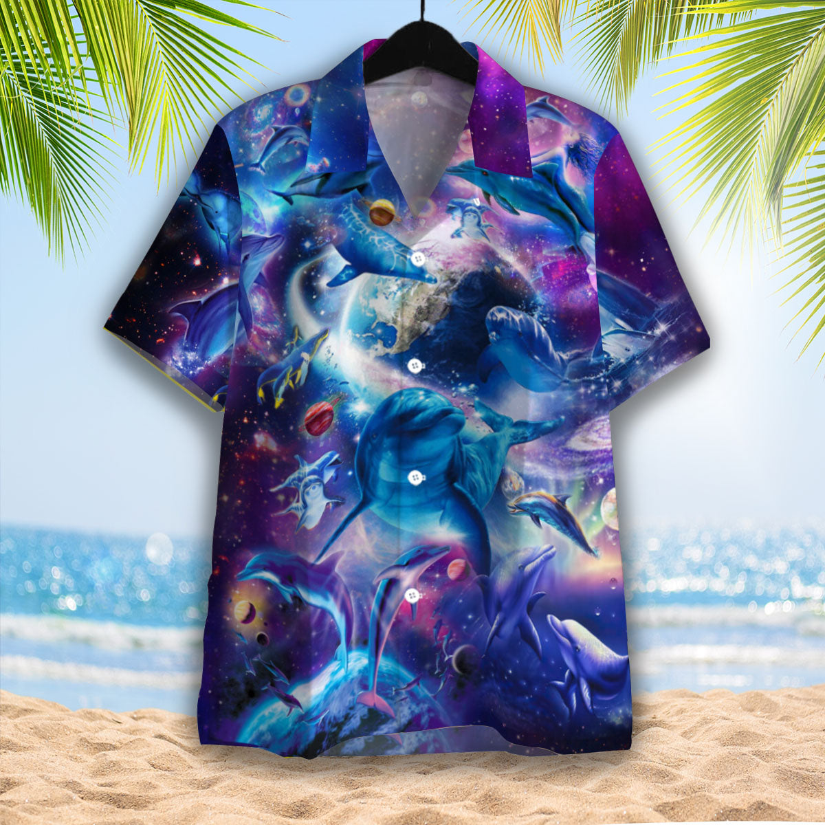 Dolphins Jump Into The Galaxy Hawaiian Shirt | For Men & Women | Adult | Wt1104 Aloha Shirt