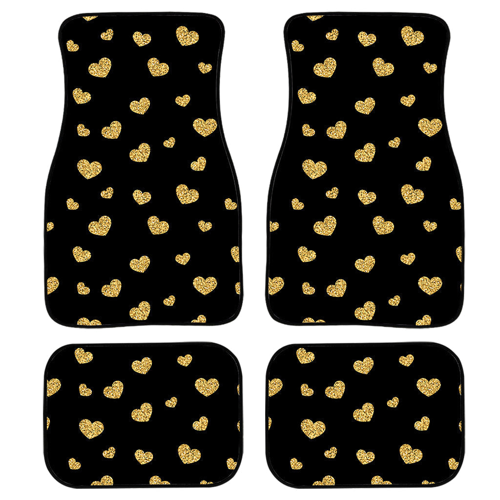 Gold And Black Heart Pattern Print Front And Back Car Floor Mats, Front Car Mat