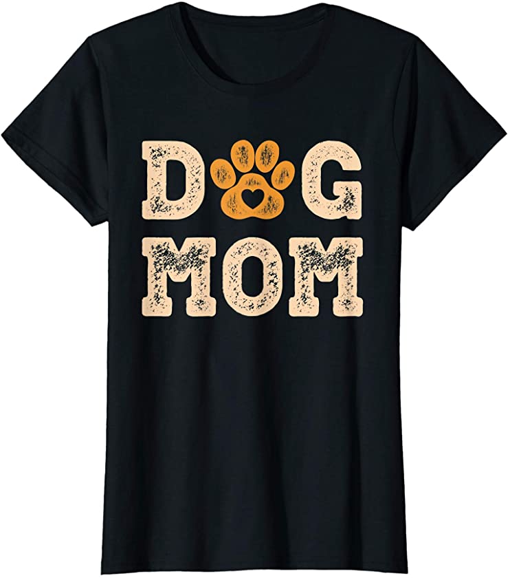 Womens Dog Mom Gifts for Women Graphic Retro Tee Puppy Paw Print T-Shirt