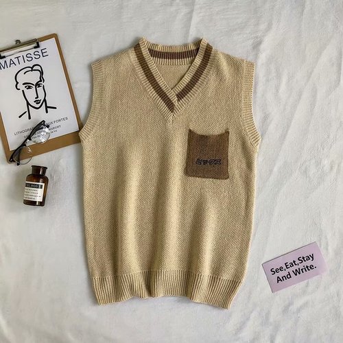 Sweater Vest Men Sleeveless Knitted Letter Printted Loose Korean Fashion All-match Student Pullover Harajuku Casual Simple Chic alx